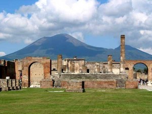 Pompeii with Mount Vesuvius in the background